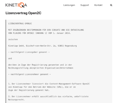 Bildschirmfoto Zeigt Teil Des Lizenzvertrages Von Open2C
